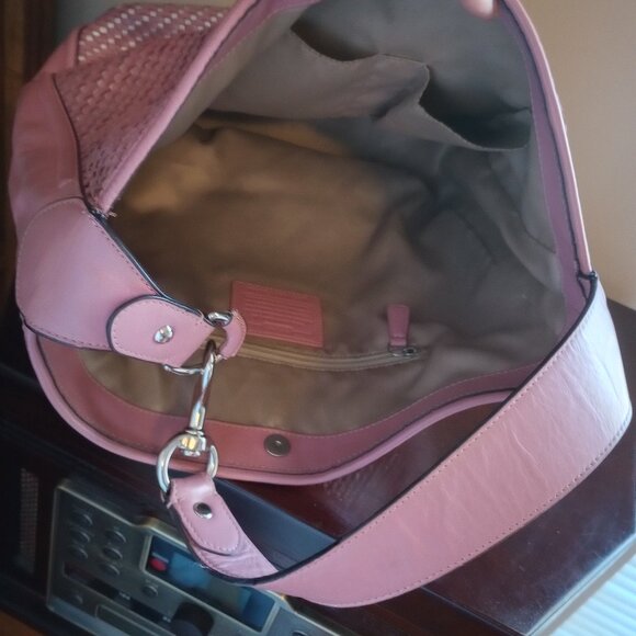 Coach Park Avery Hobo Bucket Shoulder Tote Bag Mauve Pink & Gold Woven Leather - Picture 8 of 12